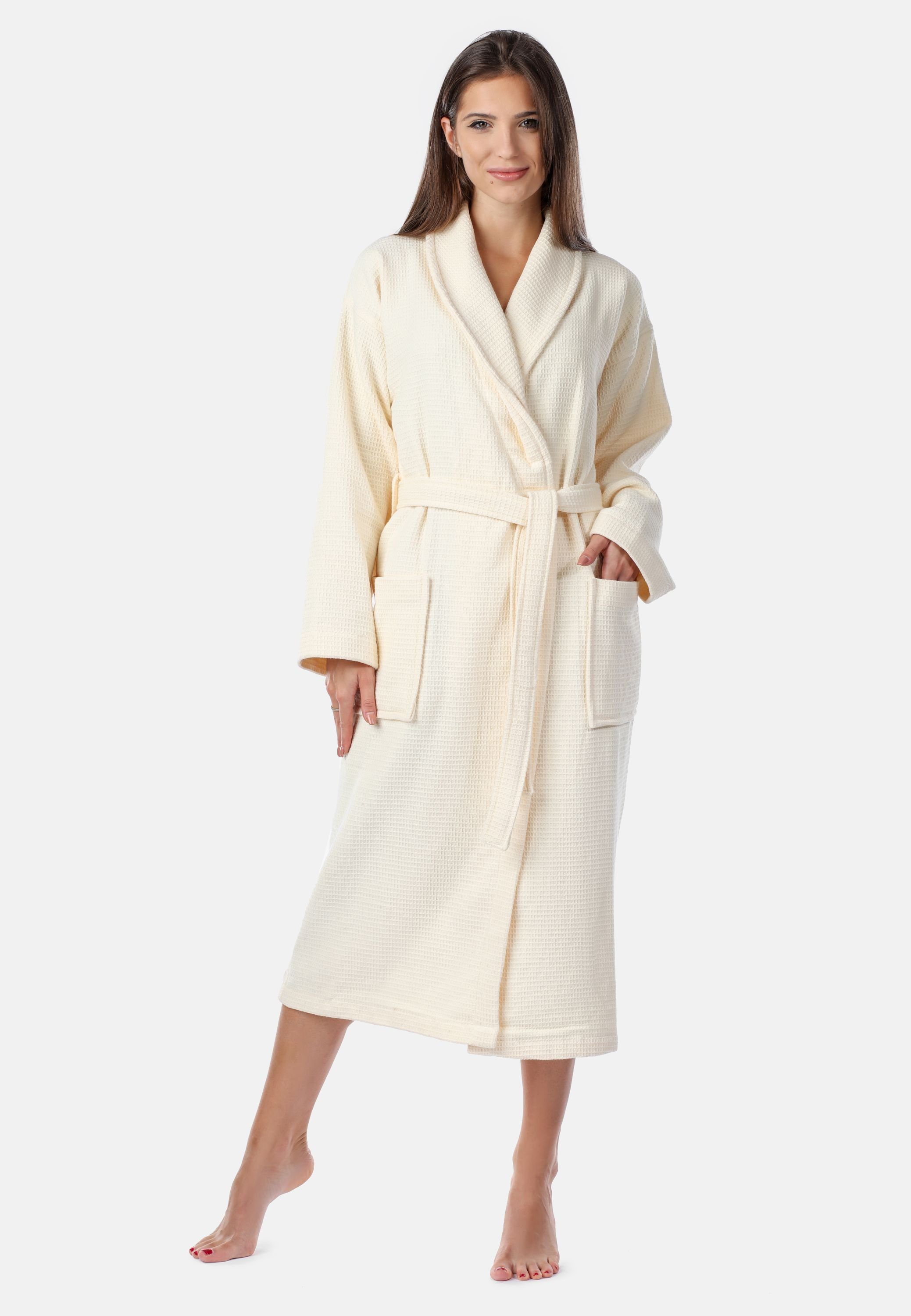 Bademantel »Damen Bademantel - Au�enseite Waffelpiqué, Innenseite Frottee - 100% Baumwolle LA40 bademantel baumwolle waffelpique damen